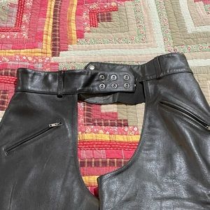 Victory Leather motorcycle jacket & leather chaps.